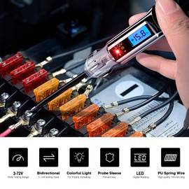 Heavy Duty 3-72V Backlit Digital LCD Circuit Tester, Automotive Test Light with 140 Inch Extended Wire and 2 Polarity Indicate LED Lights, Car Truck Low DC Voltage & Light Tester with Stainless Probe