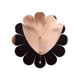 Allereya Long Pearl Necklace Pearl Pendant Necklace Gold Circle Pearl Y Necklace Adjustable Pearl Lariat Necklace Jewellery for Women and Girls