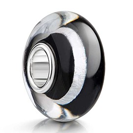 MATERIA by Matthias Wagner Glass Bead Black with Silver Foil for Bracelets / Necklaces 1491, Sterling Silver Glass, Glass