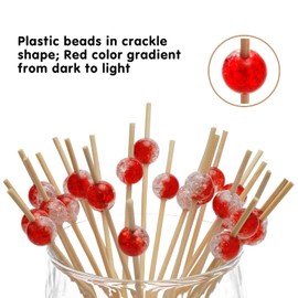 Minisland Ruby Red Pearl Cocktail Picks, 4.7 Inch Long Bamboo Fancy Toothpicks for Appetizers, Decorative Valentines Christmas Holiday Party Food Drinks Garnish Fruit Skewer Sticks 100 Counts -MSL411