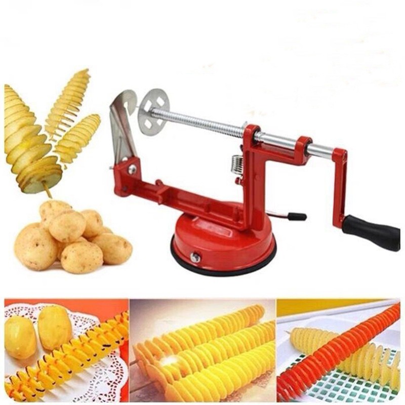 Spiral Potato Cutter Hand Crank Stainless Steel Alloy Rubber Food