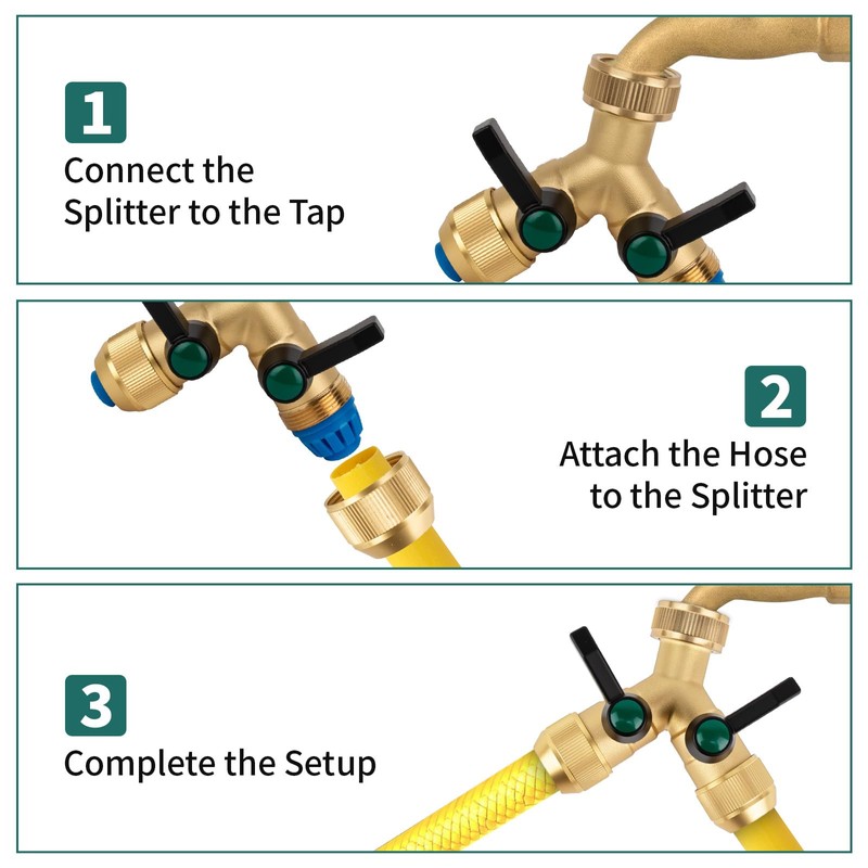 Tesmotor 2 Way Brass Tap Splitter, Garden Hose Y Splitter,