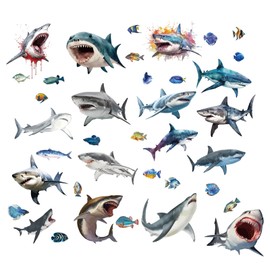 CRASPIRE 8 Sheets 8 Styles Shark Window Stickers, Waterproof Window Stickers, Sea Creatures, Wall Decoration, Stickers for Classroom, Bedroom, Living Room, Window, Staircase