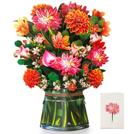 YianHien 3D Pop Up Cards for Women Dahlia Paper Flower Bouquet, Birthday Greeting Cards for Mother's Day Graduation Birthday Thank You Teacher's day Gift, Get Well Gifts- Large 34.5 x 27cm Cover