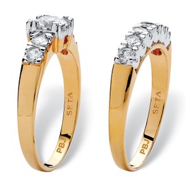 PalmBeach Yellow Gold-Plated Round Cubic Zirconia Two Tone Bridal Ring Set Sizes 5-10 Size 8