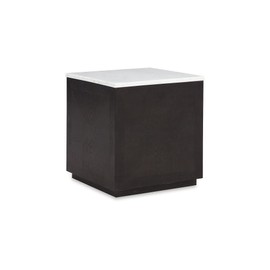 Signature Design by Ashley Henridge Traditional 21 Inch Square Accent Table with White Marble Tabletop, White & Black