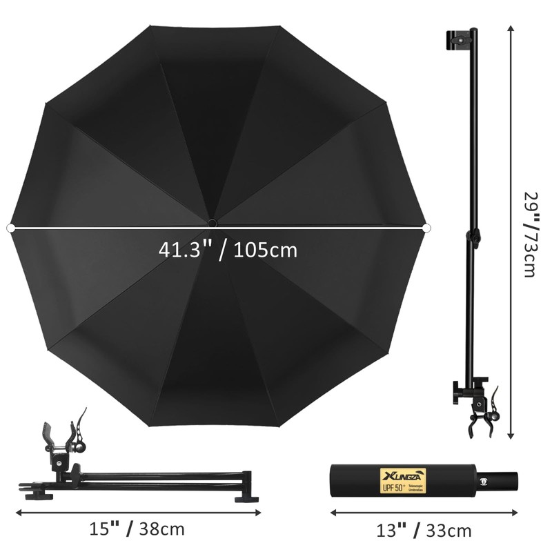 XLINGZA UPF 50+ Beach Umbrella with Adjustable Universal Clamp