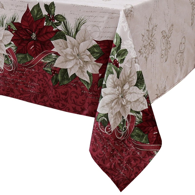 Elrene Home Fashions Clarette Poinsettia Floral Holiday/Christmas Fabric Rectangle Dining