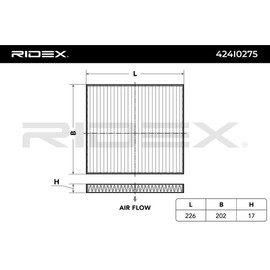 RIDEX Cabin Air Filter 424I0275 ix35 (LM, EL, ELH) 225 mm, 203 mm, 17 mm