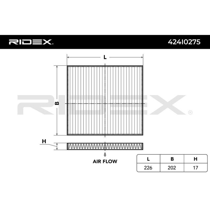 RIDEX Cabin Air Filter 424I0275 ix35 (LM, EL, ELH) 225