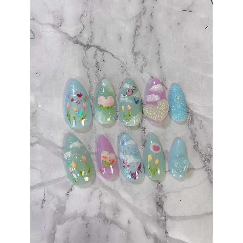 Handmade nail - Sky Hi - Short Almond / 수제네일