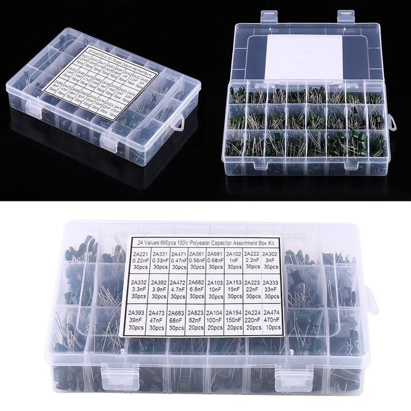 660pcs 24Value Polyester Film Paper Capacitors Set, Great Assortment for