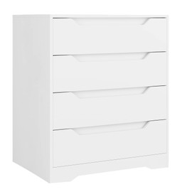 HOSTACK White Dresser, 4 Drawers Dresser, Modern Chest of Drawers with Cut-Out Handles, Small Dressers with Drawer, Wood Makeup Chest Organizer for Living Room, Entryway, Home Office, White