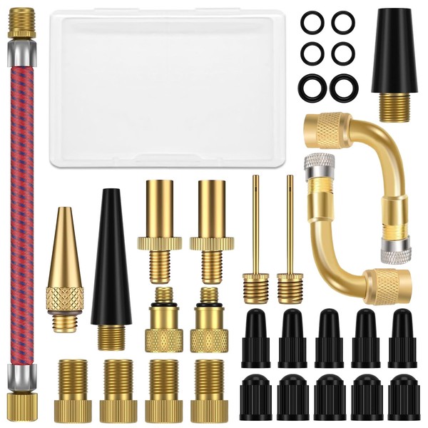 ZUOQIANG Bicycle Valve Adapter Set, 32 Pieces French Valve Adapter,