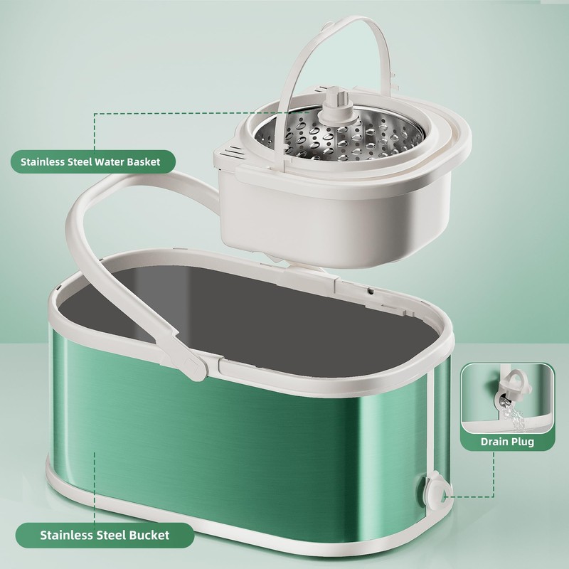 SWIFTIRON Spin Mop and Bucket with Wringer Set for Home,360°
