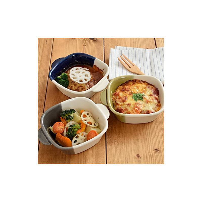 minoruba（ミノルバ）グラタン皿 正角 バイカラー 耐熱皿 角皿 カフェ食器 (グレー)