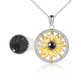 ONEFINITY I Love You Necklace 100 Languages Sterling Silver Sunflower Necklace I Love You Mother‘s Day Gifts for Her Love Memory Projection Necklaces for Girlfriend Wife Her