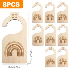 OioTuyi Pack of 8 Wooden Baby Size Dividers, 50-92 Sizes for 0-24 Months, Rainbow Design for Wardrobe & Drawer, Wardrobe Dividers