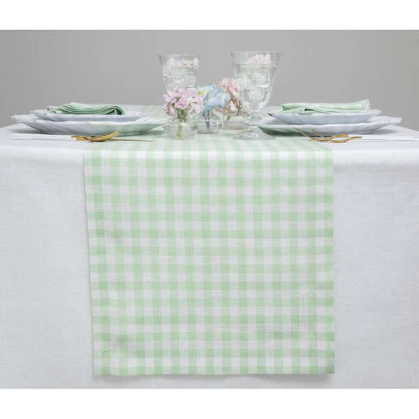 Solino Home Gingham Check Linen Table Runner 72 Inches Long