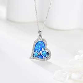 Grmdit Sea Turtle Necklace Sterling Silver Heart Pendant Opal Jewelry Gifts for Mom Women
