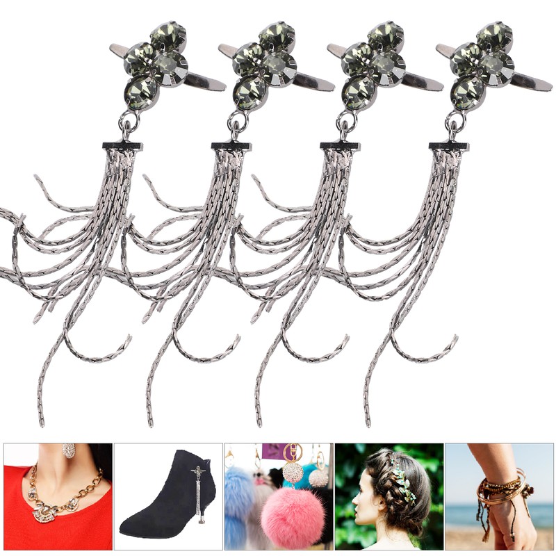 4Pcs Shoe Clips 4 Diamond Tassel Claw Chain Women's Boots
