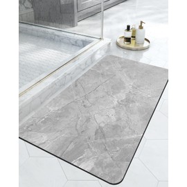 DEXI Bath Rug-Rubber Non-Slip Quick Dry Bathroom Rugs, Super Absorbent Thin Bath Mat, Washable Bathroom Floor Mats for in Front of Bathtub, Shower Room, Sink, 17"x32", Light Grey
