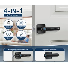 4-in-1 Smart Fingerprint Door Knob Lock - No App Required, Door Locks for Bedrooms & Offices, Finger Print Door Knobs with Keypad & Code