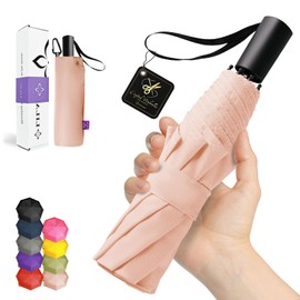 LILAC Umbrella Windproof Travel Umbrellas for Rain - Compact Small Mini portable Easy Open Close, Durable heavy duty paraguas, Reflective Thread Design for Night Safety Men & Women 190T