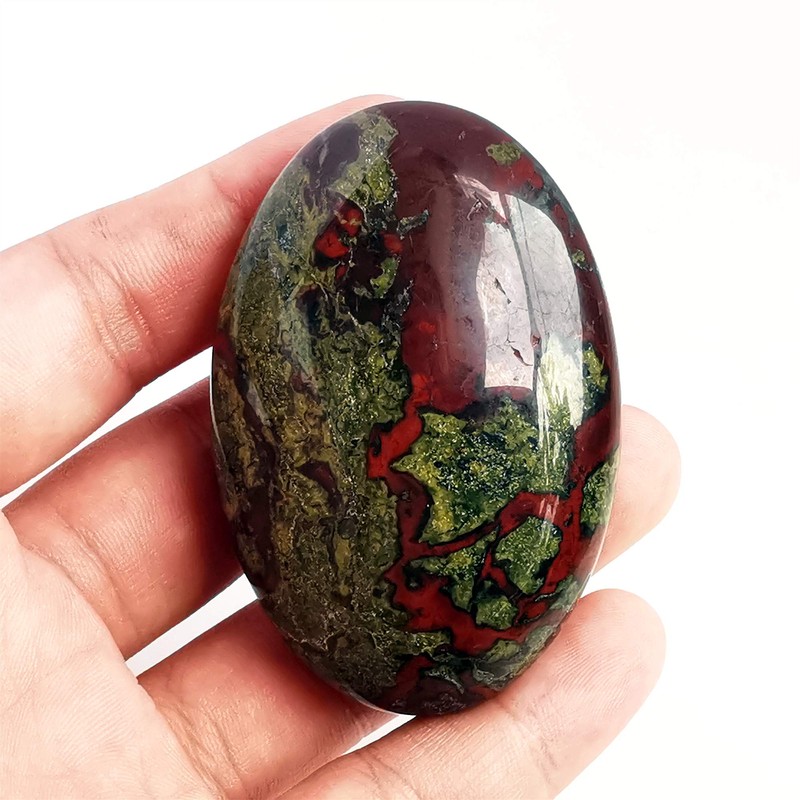 Manekieko Natural Dragon Blood Jasper Worry Stones Oval Palm Pockets