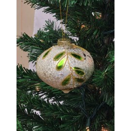 Wizardi White Glitter Leaf Ball Glass Christmas Ornament F07M7-25-LH76-