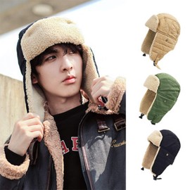Mens Trapper Hat Trooper Hat Ear Flap Bomber Hat Winter Warm Hunting Hat Windproof Cycling Hat Thermal Ski Snowboard Hat Russian Hat Neck Warmer Lamb Wool Lining Outdoor Sports Hat Headwear Khaki