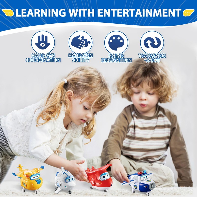 Super Wings 5" Transformable Toys 4-Pack Action Figure Tobot, Transforming