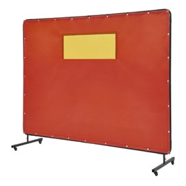 HappyBuy Welding Screen with Frame - 6' x 8', Flame-Resistant Vinyl, 4 Swivel Wheels (2 Lockable), with Transparent Window, for Workshop/Industrial, Red