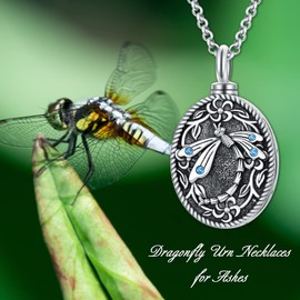 MEIDERBO Sterling Silver Dragonfly Urn Necklace for Ashes, Adult Unisex Memorial Jewelry, 925 Sterling Silver, Dragonfly Pendant, 18 Inch Chain