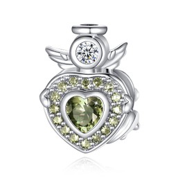 FOREVER QUEEN Women's Charms Angel Wings Charm Love Heart Pendant 925 Sterling Silver Charms Birthstone Pendant for Bracelets and Necklaces, Sterling Silver