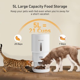 Nityers Automatic Cat Feeder - 5L Timed Cat Food Dispenser, Keep Dry Food Fresh, Stainless Steel Food Bowl, 1-6 Meals per Day, 1-16 Portions, 10s Voice, Auto Pet Feeder for Cats and Small Dogs