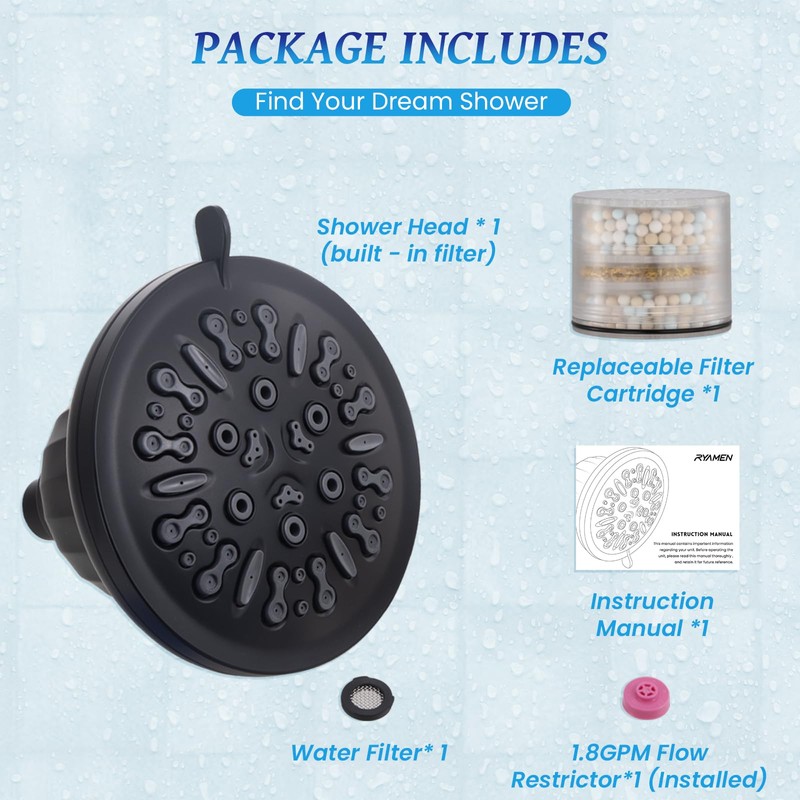 Ryamen Shower Head with Filter, Filtered Shower Head for Hard
