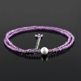 CRYSTALIS Natural Amethyst Beads Adjustable Choker Necklace with Elegant Pearl, High Grade Beaded Crystals, Chakra Healing Gemstone, Gift Giving Women Jewelry, 925 Sterling Silver 18 inch