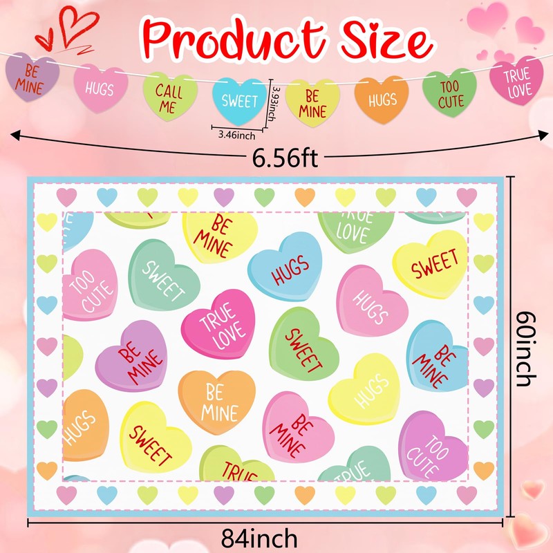 2Pcs Valentines Day Tablecloth Decorations 60x84 Inch: Candy Heart Table
