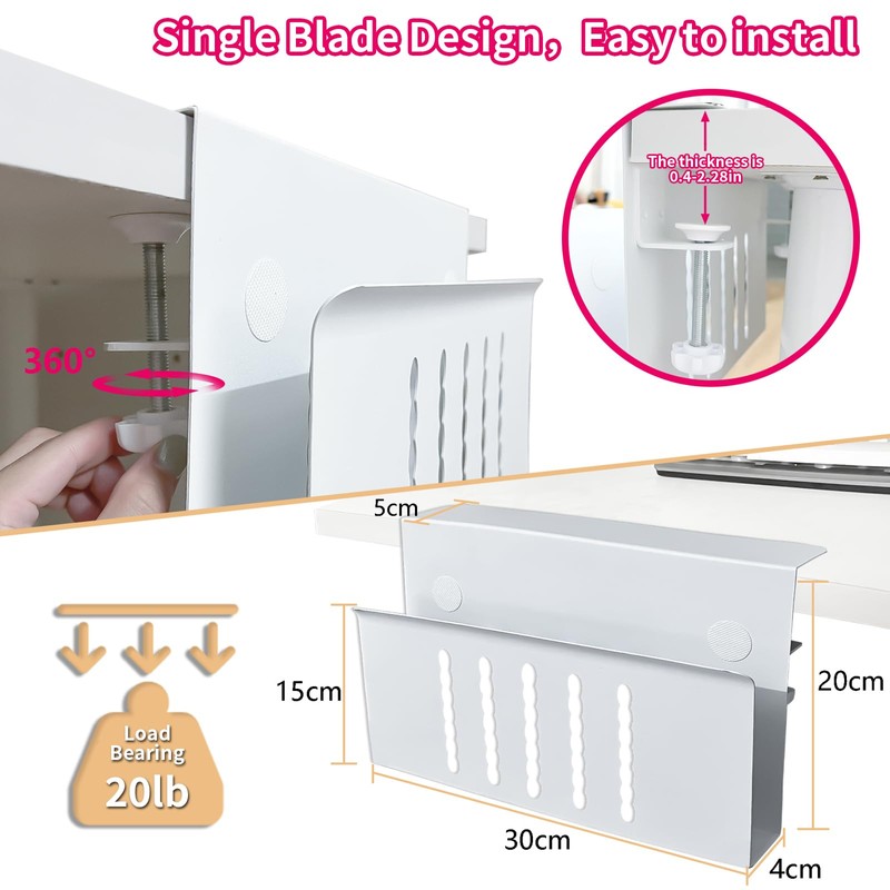 Desk Side Storage, Under Desk Storage, No Drill Steel Hanging