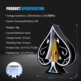 LED Lighted Liquor Bottle Display Shelf,Ace of Spades Champagne VIP Bottle Presenter,Bottle Sparklers,Champagne Bottle Display Stands,for Bar/Hotel/Nightclub/Private Bottle PresenterParty LED