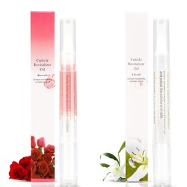 2PCS Nail Care Cuticle Oil Pens,Cuticle Revitalizer Oil Pen with Soft Brush,Cuticle Oil to Prevent Nail Dry and Cracking (Lily & Rose Flavor)