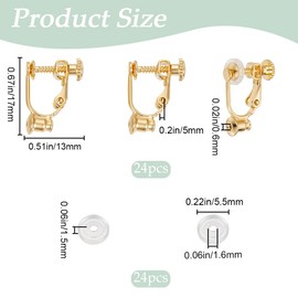 SOFPLATE 1 Box 24Pcs Real 18K Gold Plated Screw Back Earring Converter Clip on Earrings Back Brass Painless Non Pierced Earring Clips with Pads Clip Earring Findings for Jewelry Making Supplies DIY