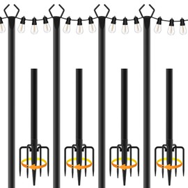 talkhigh 4 Pack 10 ft Heavy Duty Metal String Light Poles Adjustable Outdoor Lighting Stand for Patio,Backyard,Garden,Party & Wedding Rustproof & Sturdy with Hooks