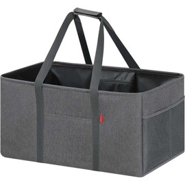 LHZK Standing Extra Large Utility Tote Bag with Metal Wire Frame and the Sides Rinforced, Extra Large Tote Bag with Handle, Reusable Grocery Bags Foldable, Beach Bag, Car Tote (Gray, 26''x15''x13'')