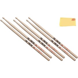 Vic Firth American Classic 5A Wood-Tipped Drumsticks - 3 Pack with Austin Bazaar Polishing Cloth