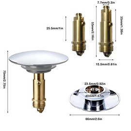 Bathroom Push Pop-Up Click Clack Plug Stopper, 66mm Push Sink Drain Plug Pop-up Stopper, Pop Up Sink Plug for Kitchen Bathroom Washbasin Bath (Solid Brass Chrome Plating)