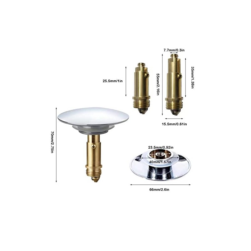 Bathroom Push Pop-Up Click Clack Plug Stopper, 66mm Push Sink