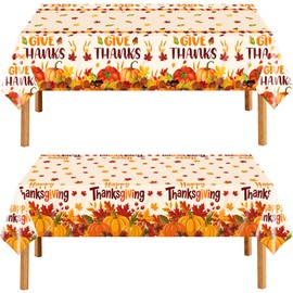 EUVBOKW 2 Pack Thanksgiving Tablecloths Plastic,54x108 Inch Disposable Fall Table Covers,Pumpkin Maple Leaf Tablecloths for Thanksgiving Decorations Table Cloth for Home Party Picnic