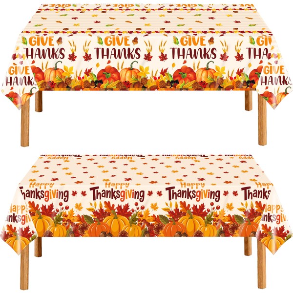 EUVBOKW 2 Pack Thanksgiving Tablecloths Plastic,54x108 Inch Disposable Fall Table